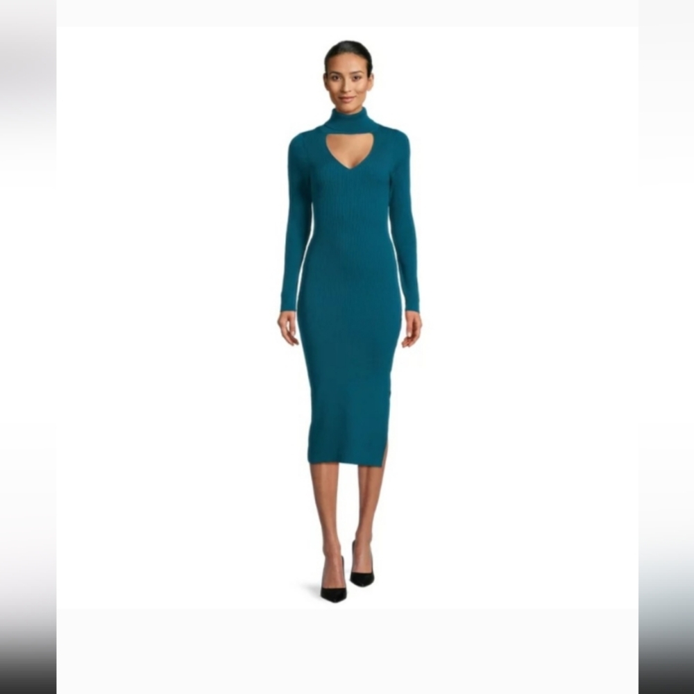 BCBG PARIS NWOT Teal Ribbed Cut-Out Bodycon Midi Sweater Dress XXL